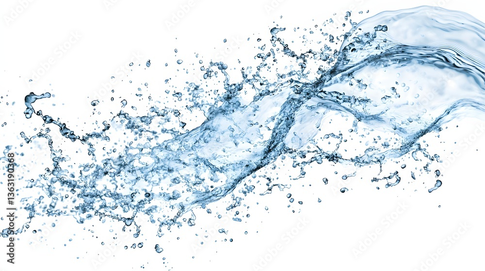 Dynamic Splash of Clear Water with Fluid Motion and Blue Hues on a White Background Dynamic Splash of Clear Water with Fluid Motion and Blue Hues on a White Background