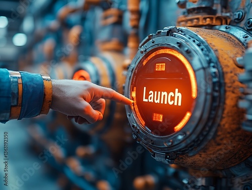 Worker launching industrial process.