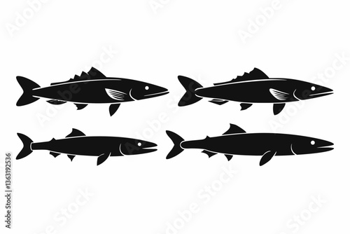 Pike icon set of silhouette black vector bundle