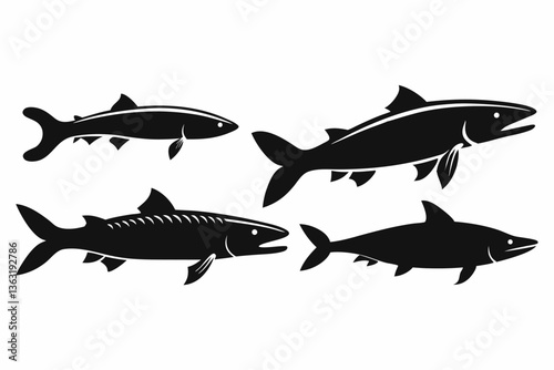 Pike icon set of silhouette black vector bundle