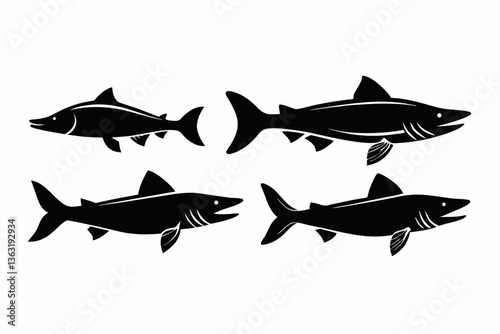 Pike icon set of silhouette black vector bundle