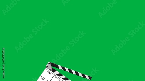 animated white clapper board open and close. animation footage video on green background with alpha channel(transparent).