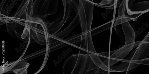 White smoke abstract on black background, fire design. Scratched texture soft lines brushed steel, desktop wallpaper. Collection of airborne particulates and gases emitted. Smoke steam set
