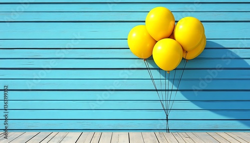 Yellow Balloons with Blue Wood Wall.