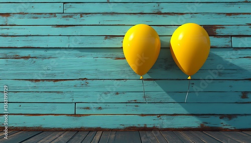 Yellow Balloons with Rustic Wood Wall.