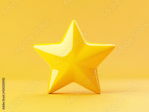 Yellow 3D star icon rendered in a rating or favorite concept, isolated on a bright yellow background for a bold monochrome look