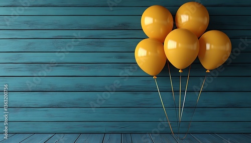 Yellow Balloons with Teal Wood Background.