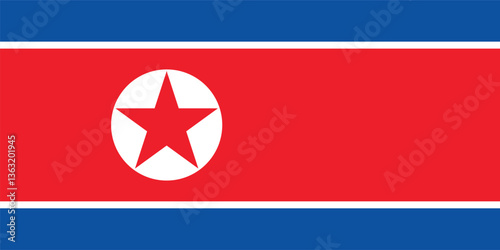 Free Download North Korea Flag Vector Clipart Illustration – High-Quality Digital Design of the National Flag with Bold Red, Blue, and White Colors, Featuring the Iconic Star and Crescent Symbol - GFXLoad