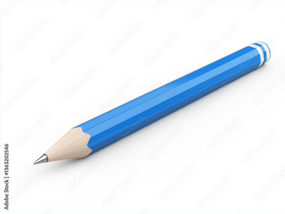 3D render of a sharpened blue pencil on a white background 3D render of a sharpened blue pencil on a white background