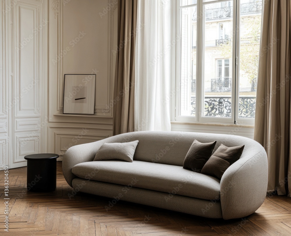 Fototapeta premium Modern curved sofa in elegant living room.