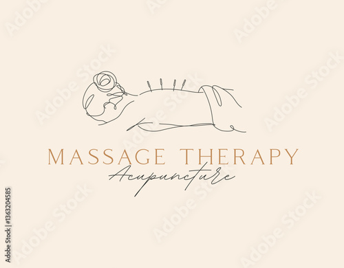 Obraz na płótnie Massage studio label with lettering acupuncture drawing in minimalist style with pastel color w salonie