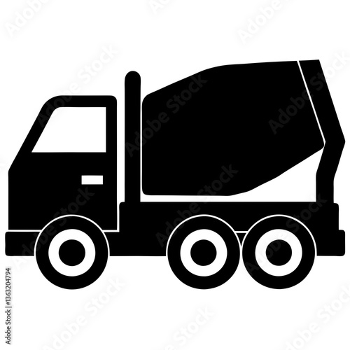 concrete mixer truck black silhouette vector, Simple silhouette Design vector icon with white background.