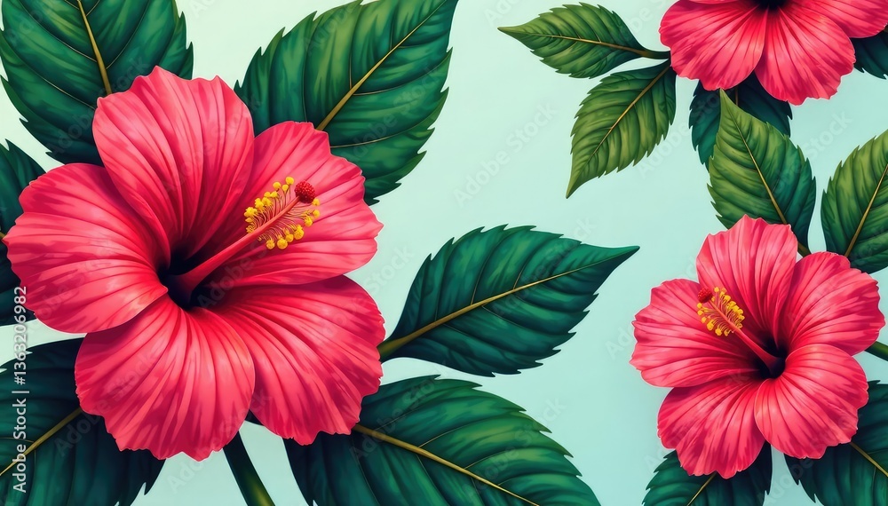 custom made wallpaper toronto digitalBold hibiscus print, large scale blooms, vivid color palette , seamless, summer design, floral art