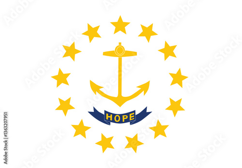 Rhode Island State Flag Vector Clipart Illustration, Digital Artwork of the Rhode Island Flag Design with Golden Anchor, Blue and Yellow Color Scheme, Perfect for Use in Graphic Design, T-Shirts