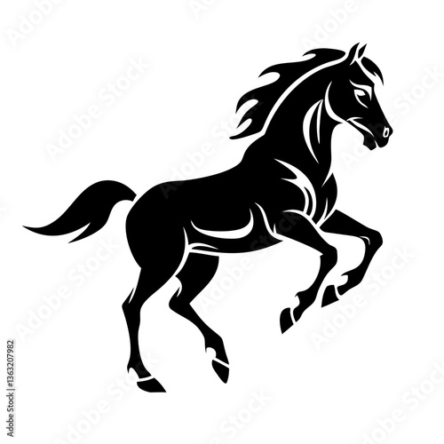 Black horse silhouette vector illustration of a running stallion