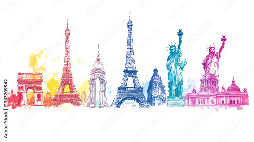 Obraz premium Iconic Landmark Building Isolated on White Background, Representing Architecture and Cultural Heritage