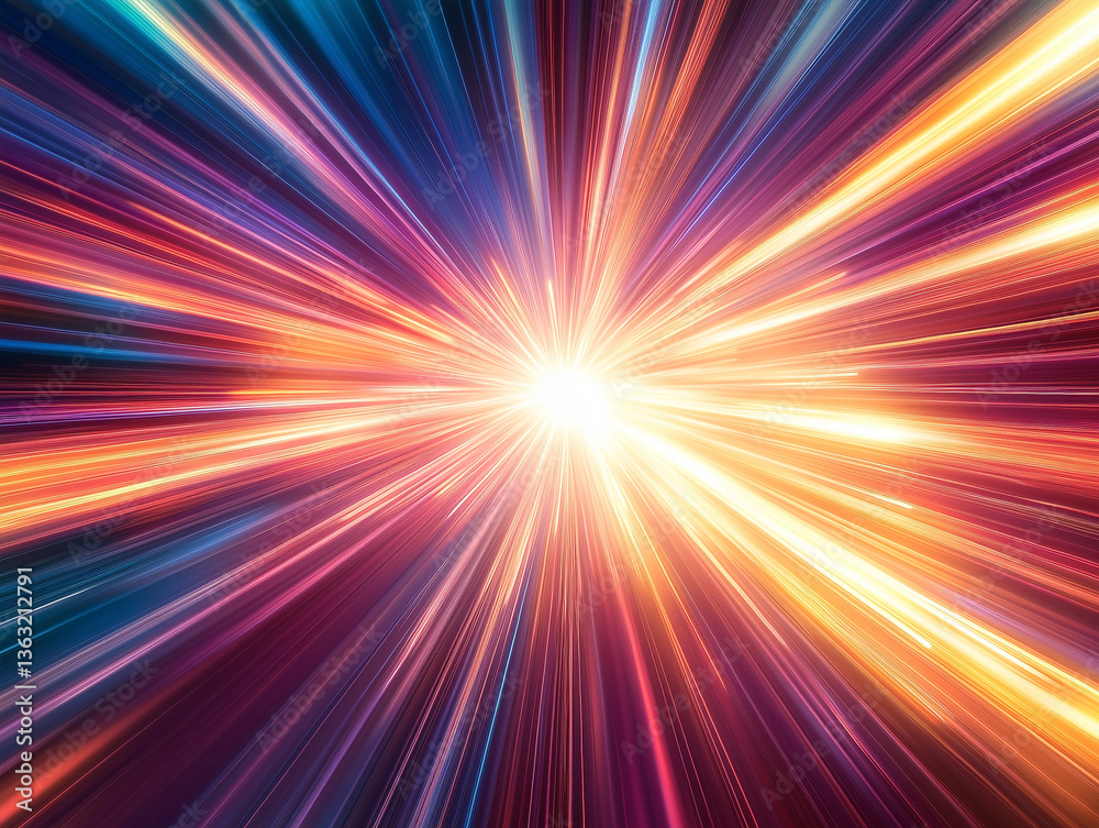 Obraz premium Abstract digital explosion of multicolor light radiating from center