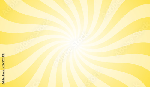 Ray sun. Yellow wavy sun rays. Twist light. Sunburst background. Burst radial waves line. Star beam. Retro pattern. Starburst strips curved. Curves lines. Sunray twisted spinning. Vector illustration