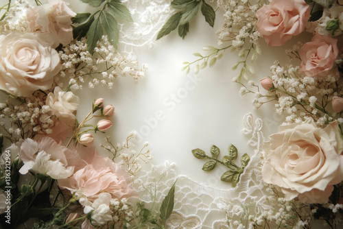 Delicate roses and lace creating a stunning floral frame