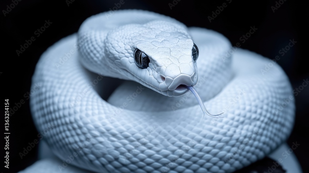 Fototapeta premium Close-up of a coiled, pristine white snake