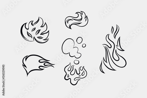 Outline Flame Set Hand Drawn Vector Image