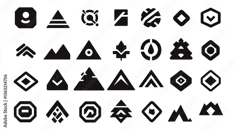 Abstract geometric shapes icons; design elements; white background; website use Abstract geometric shapes icons; design elements; white background; website use
