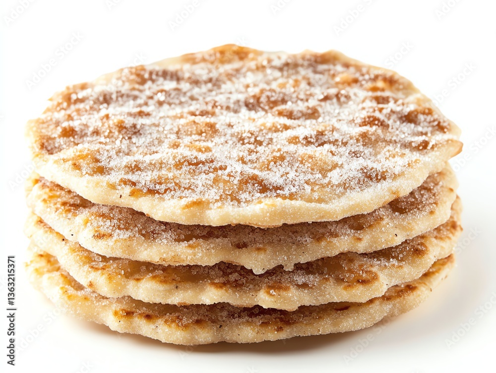 Stack of Sugar Coated Lefse Flatbread on White Background Closeup Stack of Sugar Coated Lefse Flatbread on White Background Closeup