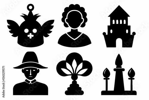 Christian icon set silhouette black vector