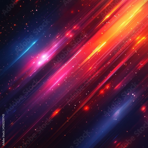 Abstract Cosmic Light Trails: A Symphony of Red, Orange, and Blue