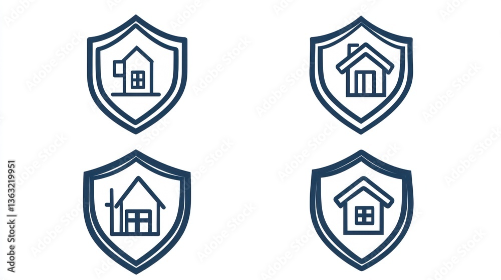 Home security shield icons; safety, protection Home security shield icons; safety, protection