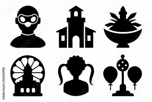 Christian icon set silhouette black vector