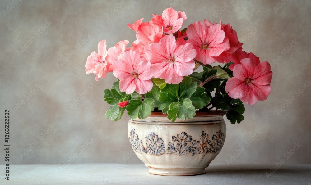 Fototapeta premium A vase of pink flowers sits on a table
