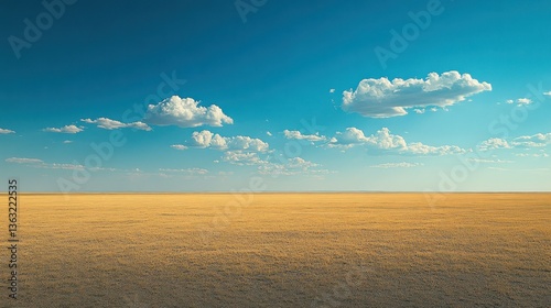 Vast, golden, flatland expanse under a vibrant blue sky