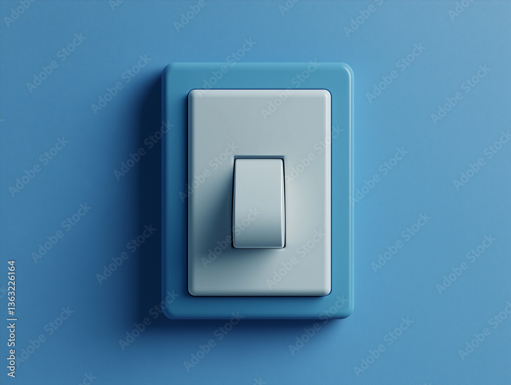 standard white wall light switch placed on a modern blue background standard white wall light switch placed on a modern blue background