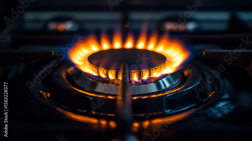 Natural Gas. High prices of natural gas. Blue flames of gas burning from a kitchen gas stove. Energy crisis concept background.