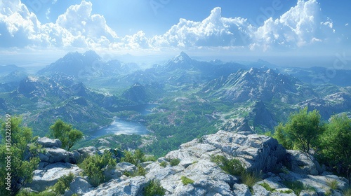 Majestic Mountain Vista: A Panoramic View of Serene Landscape