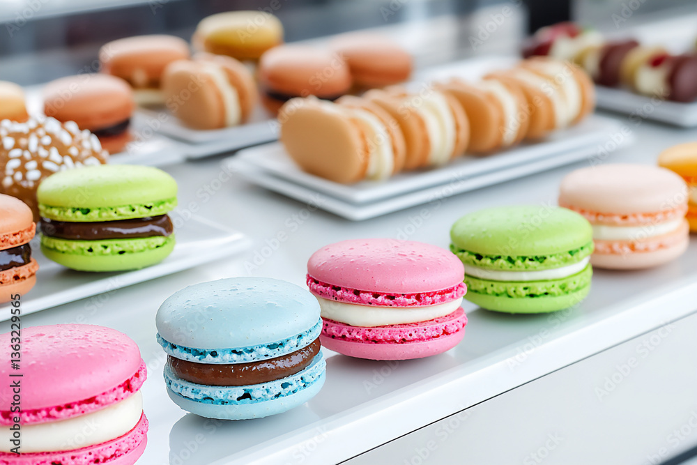 Obraz premium medium shot of a clean and modern bakery display case with several colorfu