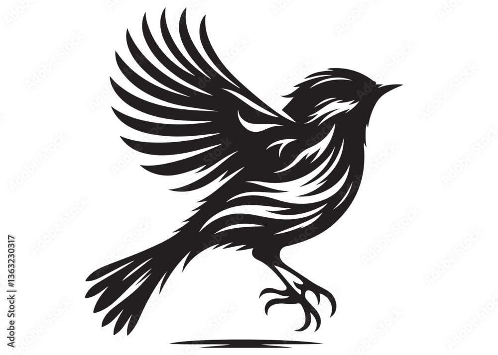 Fototapeta premium silhouette of a bird logo vector design, flying bird logo icon silhouette, feather with bird logo design black animal, silhouette of a black flying bird on white background