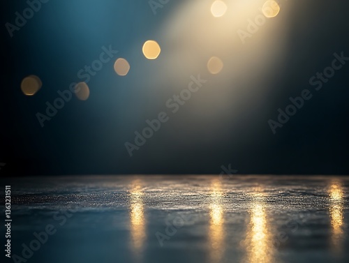 Abstract light reflections on a textured surface illuminated by bokeh lights