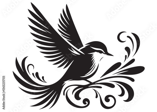 silhouette of a bird logo vector design, flying bird logo icon silhouette, feather with bird logo design black animal, silhouette of a black flying bird on white background