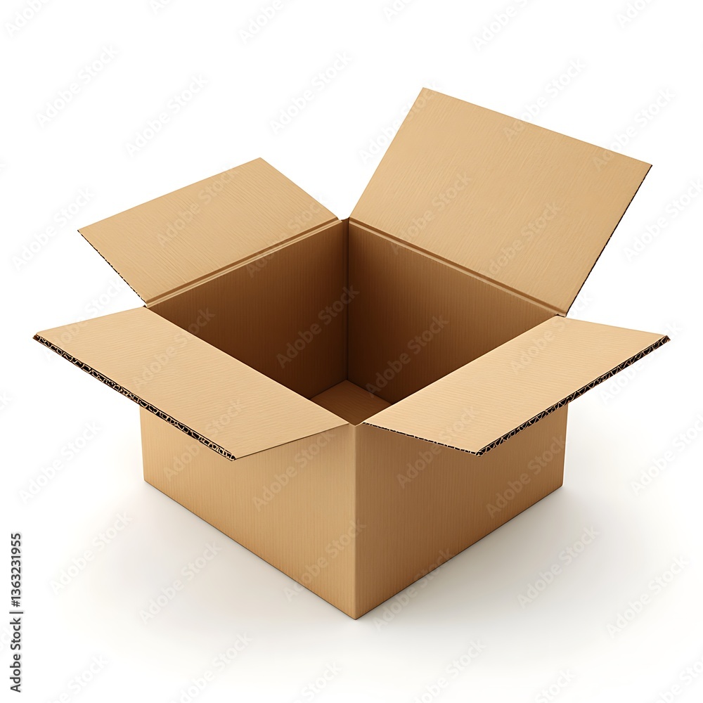 Open Cardboard Box for Packaging and Storage Isolated on White Background Open Cardboard Box for Packaging and Storage Isolated on White Background