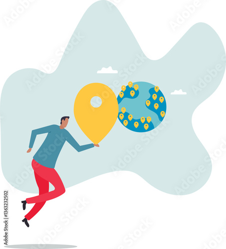 Global business expansion, open company branches, franchise in new location to cover all continent,character for design.