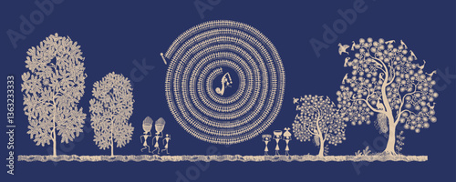 Wildlife in Art: Elephant and Tree Depicted in Warli Style. Warli art, Indian tribal art, Warli painting, Rural India Warli