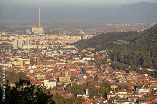 Brasov, Romania - October 23, 2024: Rooftop Rhythm: The Geometry of Brasov’s Suburban Landscape