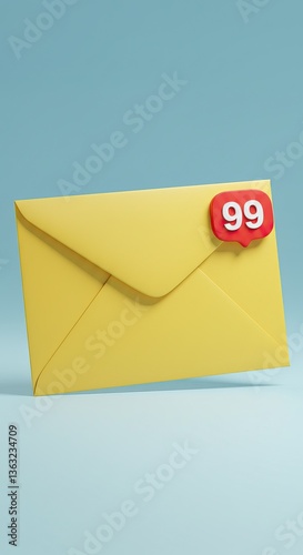 Email communication concept with yellow envelope and notification alert