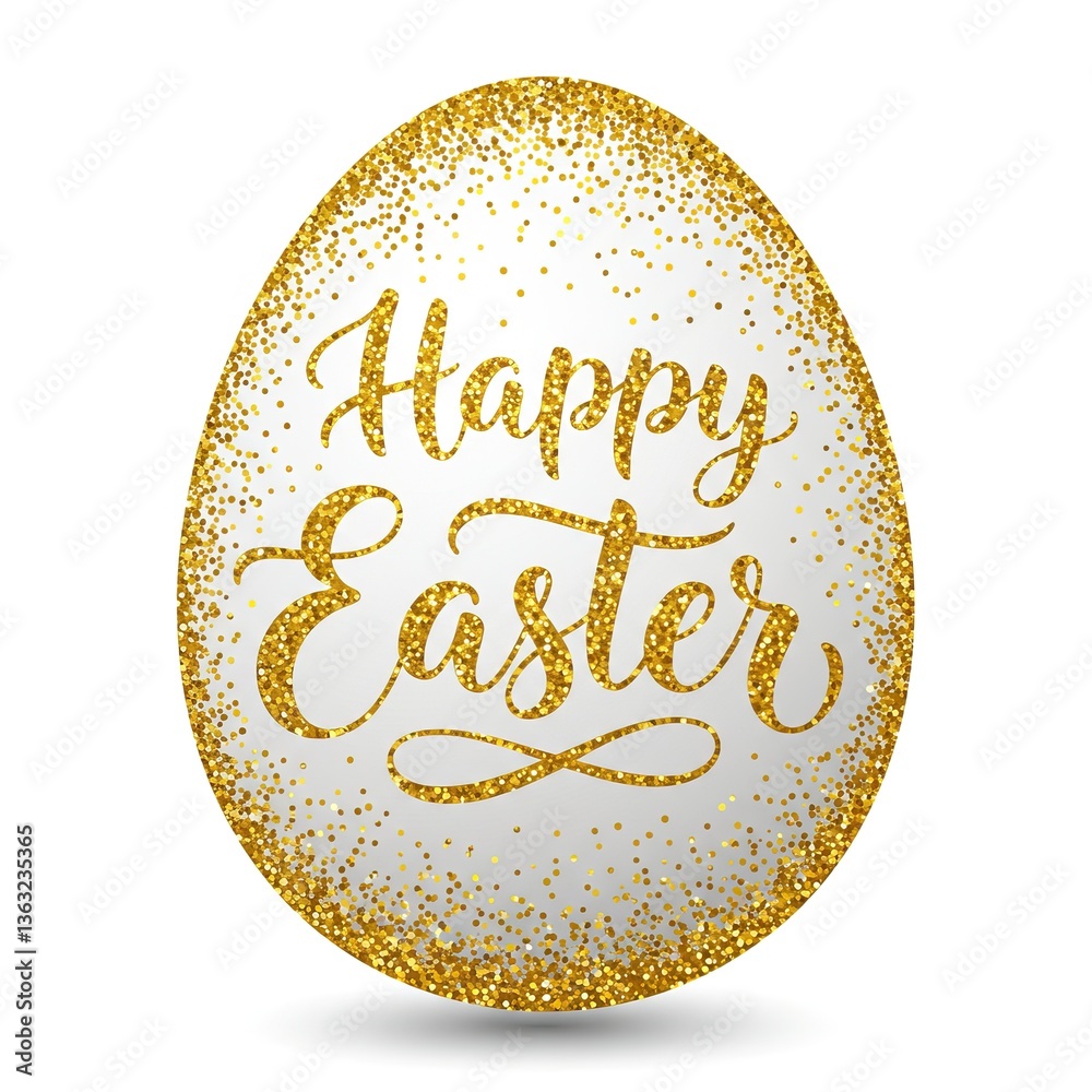Golden glitter easter egg design with happy easter greeting for holiday celebrations