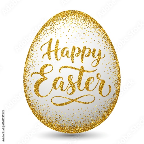 Obraz na płótnie Golden glitter easter egg design with happy easter greeting for holiday celebrations w salonie