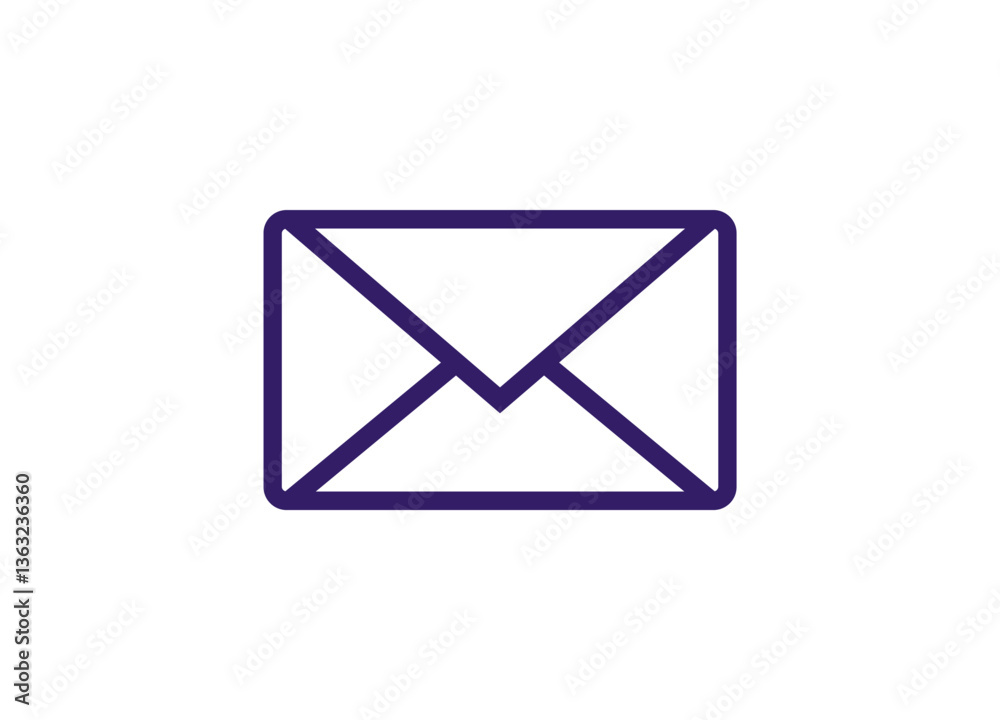Simple dark blue outlined envelope icon symbolizes messaging and communication in a minimalistic style. Simple dark blue outlined envelope icon symbolizes messaging and communication in a minimalistic style.