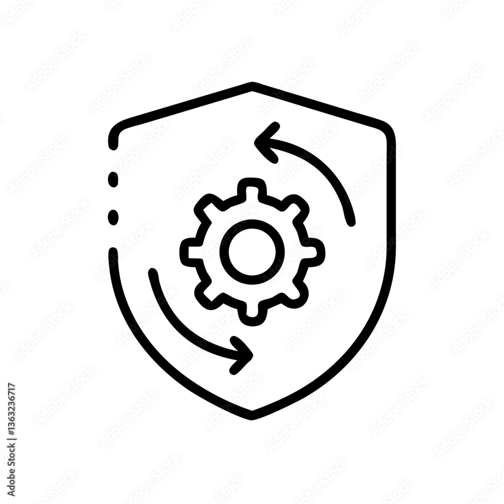 Icon of a shield with a gear symbolizing patch updates Icon of a shield with a gear symbolizing patch updates