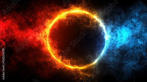 Fiery Circle of Opposites: A Digital Art of Contrasting Elements